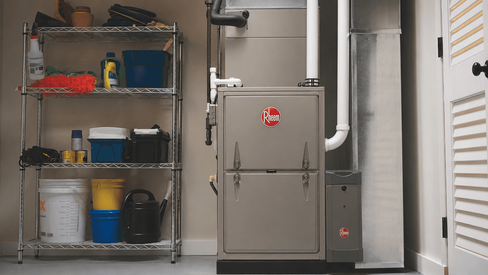 Rheem furnace installed in a utility room